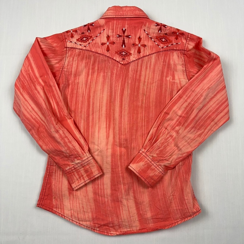 Cowgirl Hardware Women Orange Acid Wash Embroidered Western Snap Shirt Medium - Picture 4 of 10